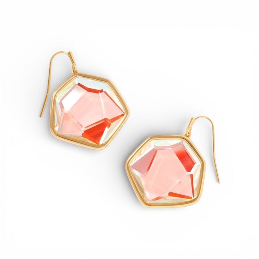 Kendra Scott Vanessa Dichroic Glass Drop Earrings 14K Gold Plated Faceted NWT - Picture 3 of 5